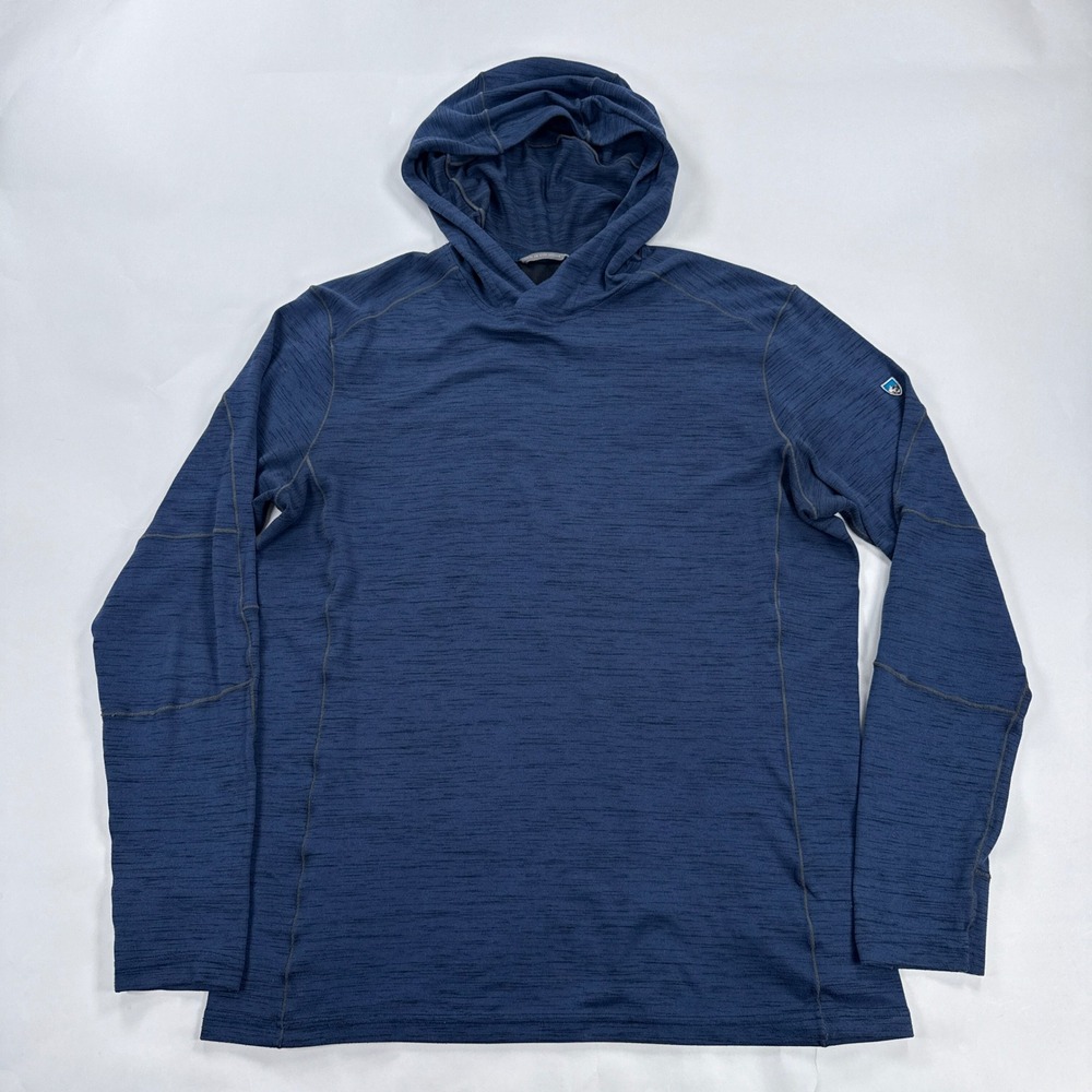 Kuhl Alloy Hoody Mens Small Heather Blue Pullover Thumb Holes Hiking Lightweight